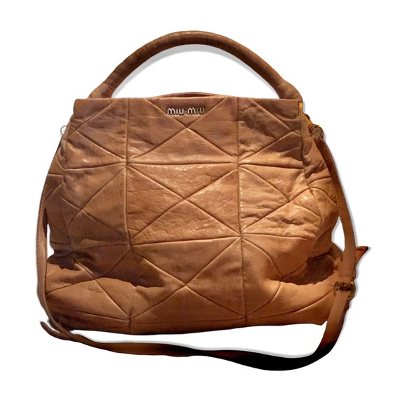 Miu Miu Handbags - Miu Miu Bag Tan Quilted Leather Large Shoulder Tote Crossbody Bag